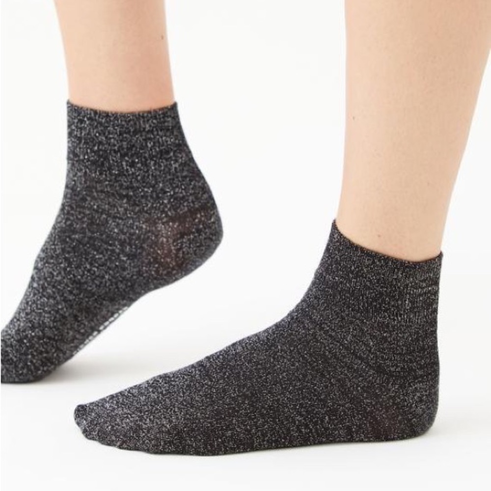 Black Silver Glitter Stardust Crew Ankle Socks